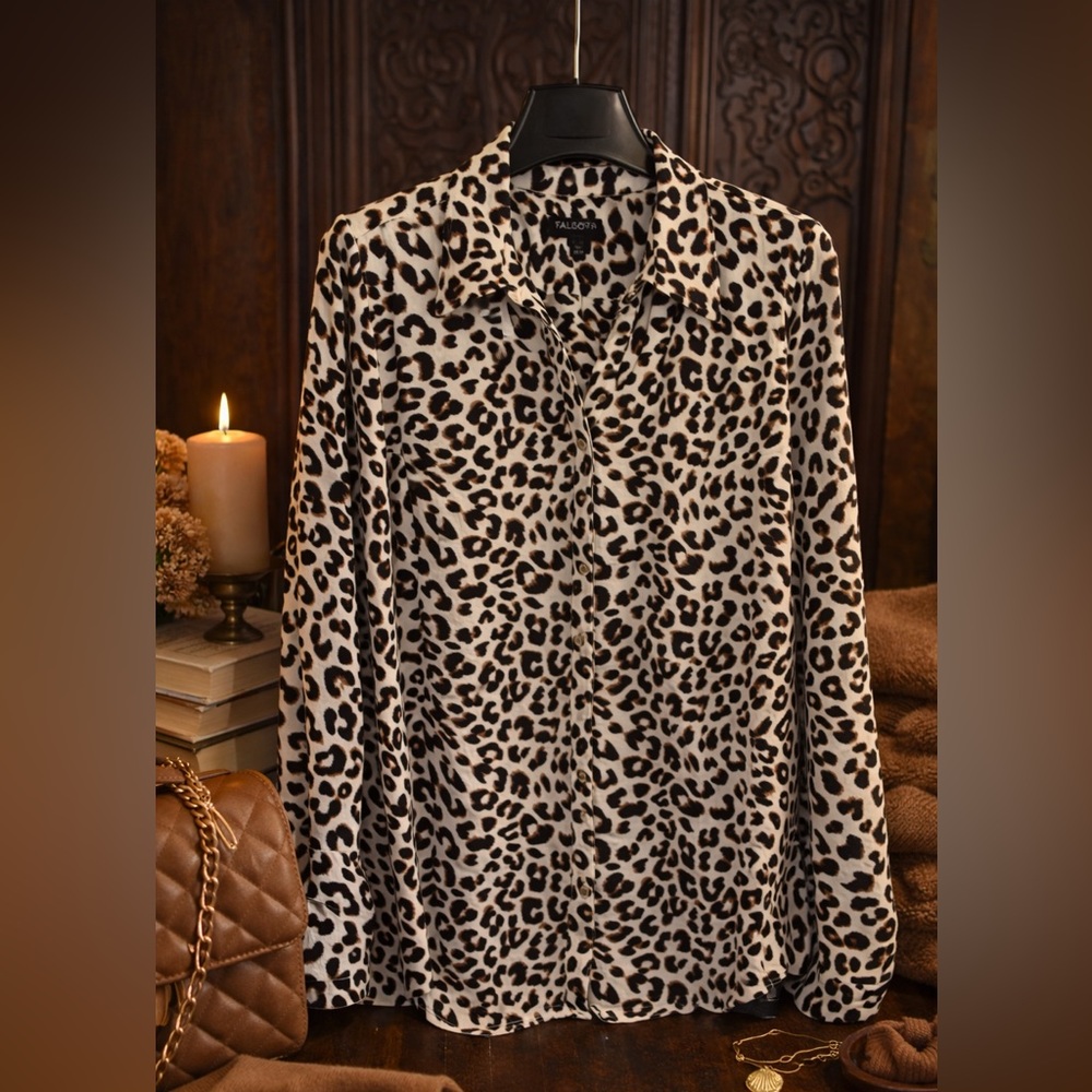 Talbots Leopard Print Button Down Size Lp (Petite… - image 1